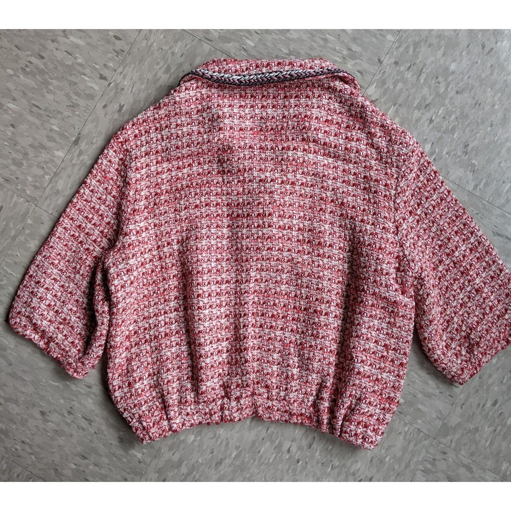 Maje Paris Red Tweed Metallic Knit Preppy Wear to Work Office Polo Crop Top Sz 1 - Picture 6 of 7